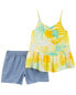 Фото #1 товара Kid 2-Piece Floral Tank & Chambray Short Set Made With LENZING™ ECOVERO™ 6-6X