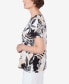 ფოტო #2 პროდუქტის Women's Pleated Neck Bold Floral Short Sleeve Tee