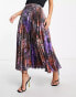 ASOS DESIGN satin pleated midi skirt in purple snake print