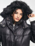 River Island longline puffer coat with hood in black