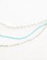 Фото #2 товара Orelia gold plated turq & pearl 3 row necklace in turquoise