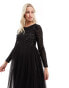 Maya Maternity Bridesmaid long sleeve maxi tulle dress with tonal delicate sequin in black