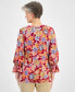 Фото #1 товара Women's Floral Print 3/4 Sleeve Ruffled-Cuff Top, Created for Macy's