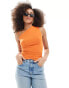 Фото #1 товара Pull&Bear polyamide asymmetric shoulder detail top in orange