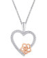 ფოტო #1 პროდუქტის Diamond Heart Belle Rose Pendant Necklace (1/6 ct. t.w.) in Sterling Silver & Rose Gold-Plate, 16" + 2" extender