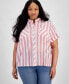 Фото #1 товара Plus Size Cotton Dobby Stripe Camp Shirt