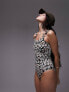 Фото #1 товара Topshop leopard print scoop back swimsuit with ring trims in multi