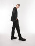 Topman stretch slim textured suit trousers in black