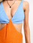 Фото #8 товара Vero Moda crickle cut out swimsuit in blue and orange