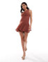 Фото #1 товара ASOS DESIGN chiffon asymmetric mini dress with godet in chocolate