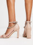 Simply Be Extra Wide Fit square toe heeled sandals with chain strap detail in stone