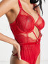 ASOS DESIGN Fuller Bust Viv lace and mesh underwired body in red