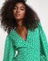 Glamorous tulip print wrap mini dress in green