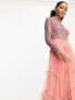 Фото #3 товара Maya delicate sequin long sleeve ruffle skirt maxi dress in terrocota pink