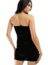 Bershka notch front strapless velvet mini dress in black