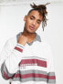 ASOS DESIGN oversized polo sweatshirt with colour block & print in white marl