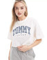 Фото #1 товара Tommy Jeans oversized crop tartan logo t-shirt in white