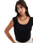 Фото #1 товара Pieces scoop neck ribbed bodysuit in black