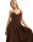 ASOS DESIGN Petite full skirt midi crinkle sundress in chocolate