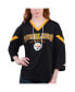 ფოტო #1 პროდუქტის Women's Black Pittsburgh Steelers Rally Lace-Up 3/4 Sleeve T-shirt