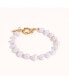 18K Gold Plated Freshwater Pearls with Purple Glass Beads - Taro Bracelet 8" For Women
