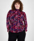Фото #1 товара Plus Size Printed Gathered-Shoulder Mesh Top, Created for Macy's