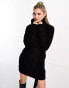 ASOS DESIGN knitted belted mini dress with roll neck in black