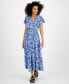 ფოტო #1 პროდუქტის Petite Print Short-Sleeve Maxi Dress