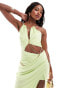 Фото #2 товара ASOS DESIGN halter satin draped maxi dress with chain hardware in lime