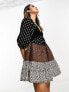 ASOS DESIGN crochet tiered babydoll mini dress in mixed animal print