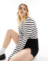 Фото #2 товара Morgan ribbed long sleeve top in black and white stripe