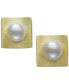 ფოტო #3 პროდუქტის Cultured Freshwater Button Pearl (7-8mm) Square Stud Earrings in 14k Gold-Plated Sterling Silver
