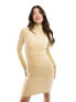 Фото #7 товара Karl Kani small signature ribbed turtle neck bodycon dress in beige