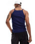 ASOS DESIGN muscle fit vest with thin straps in navy