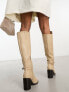 Фото #4 товара River Island knee high boot with buckle detail in beige