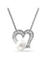 ფოტო #2 პროდუქტის White Cultured Pearl and Cubic Zirconia Pave Heart Pendant Necklace