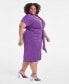 Фото #7 товара Trendy Plus Size Tie-Front Ruched Shirtdress