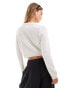 Фото #3 товара ASOS DESIGN crew neck cropped cardigan with pocket in cotton blend in white