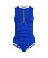 Women's Chlorine Resistant High Neck Zip Front One Piece Swimsuit