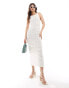 Bershka ribbed strappy knitted maxi dress in white