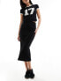 Pieces ribbed column midi skirt in black