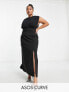 ASOS DESIGN Curve blouson sleeveless midi dress with pocket and split detail in black