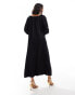 & Other Stories maxi dress with tie front v-neckline and long sleeves in black Черный, XS - EU 32-34 - фото #4