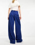 Bershka high waisted wide leg tailored trousers in blue