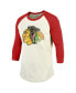 Фото #3 товара Men's Threads Connor Bedard Cream, Red Distressed Chicago Blackhawks Name and Number Softhand Raglan 3/4-Sleeve T-shirt