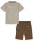 Фото #2 товара Toddler Boys Cotton Striped Jersey Polo Shirt & Twill Shorts, 2 Piece Set