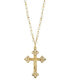 14K Gold Tone Simulated Pearl Chain Crucifix Cross Pendant Necklace 16" Adjustable
