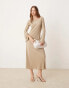 JDY bell sleeve plisse maxi dress in stone