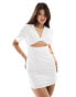 Фото #1 товара Kaiia linen look cut out mini dress in white