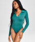 ფოტო #2 პროდუქტის Women's Polo-Collar Long-Sleeve Bodysuit, Created for Macy's